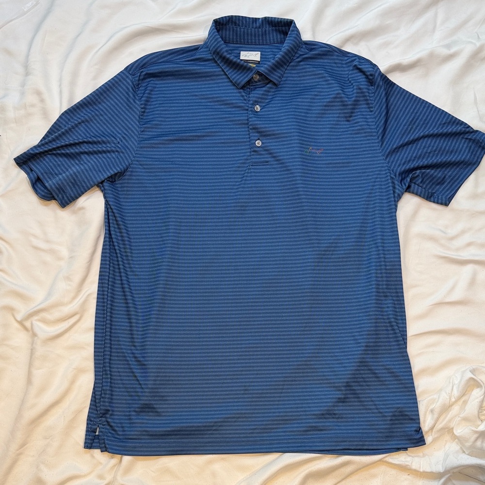 Greg Norman Shark Men's Blue Striped Polo Golf Shirt